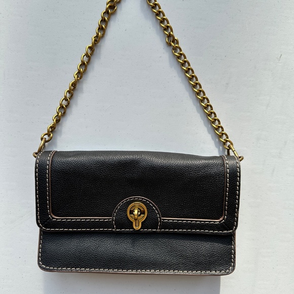 Fossil Women's Ainsley Black Leather Wallet Shoulder Bag Mini Bag Purse - Picture 2 of 16